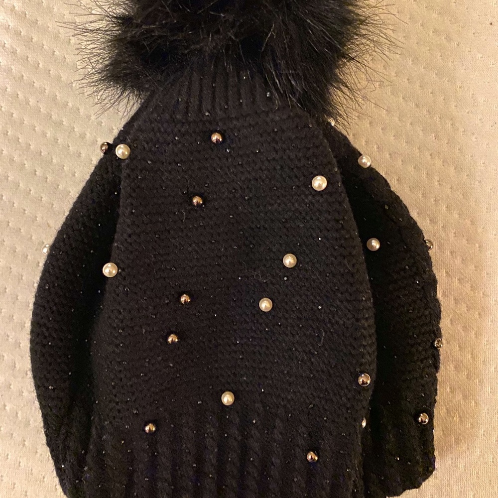 Embellished shiny Pom beanie hat